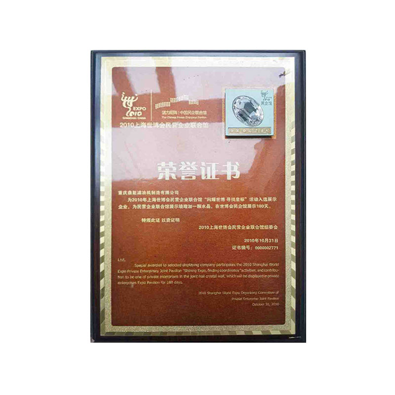 上海世博民营企业荣誉证书 